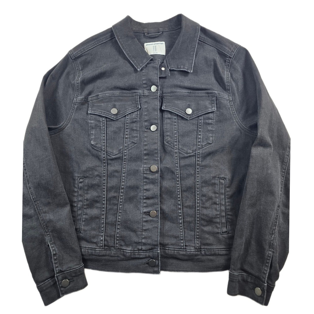 Amazon Essentials Denim Jacket Womens 2XL Black Cotton Stretch Classic Trucker
